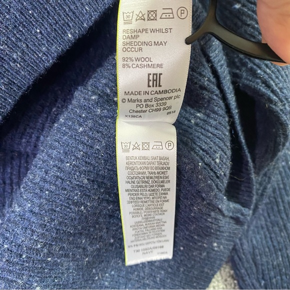 Autograph Navy Crewneck Sweater Pullover Knit Speckled Ribbed Minimalist Men's S - Picture 8 of 8